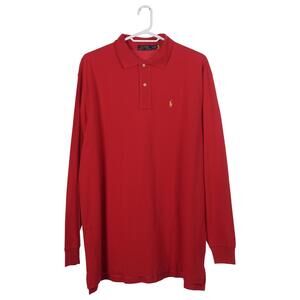 NWOT Polo Ralph Lauren Polo Shirt 2XLT Red Cotton Mesh Yellow Pony Long Sleeve